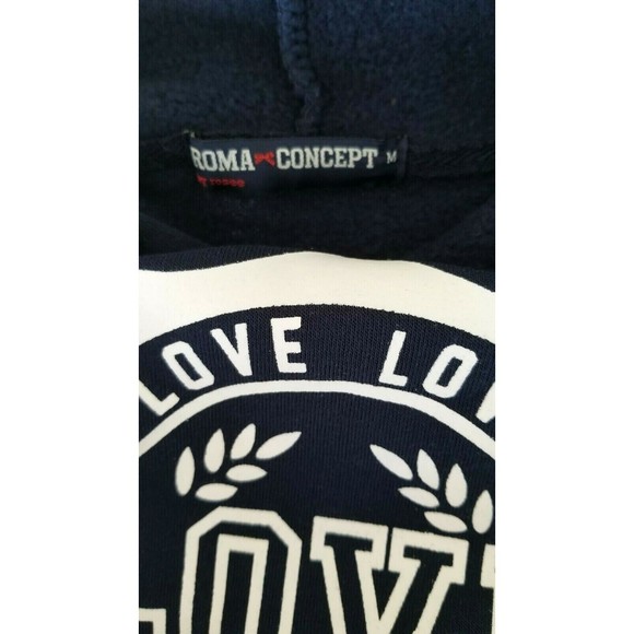 ROMA CONCEPT Blue Crop Hoodie Sweatshirt Women's Unique LOVE By rosee size Med - Picture 4 of 6